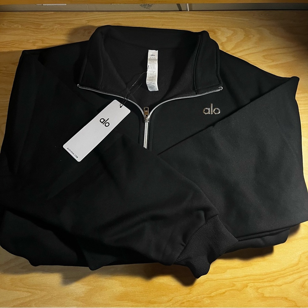Alo Black Tracksuit Set Quarter Zip Accolade straight leg pants - Picture 2 of 2